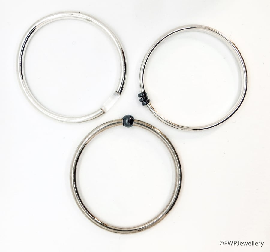 Handmade Silver Tube Bangles with Beads and Spacers