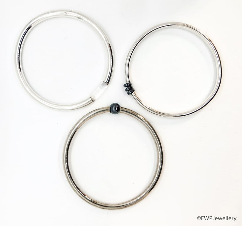 Handmade Silver Tube Bangles with Beads and Spacers