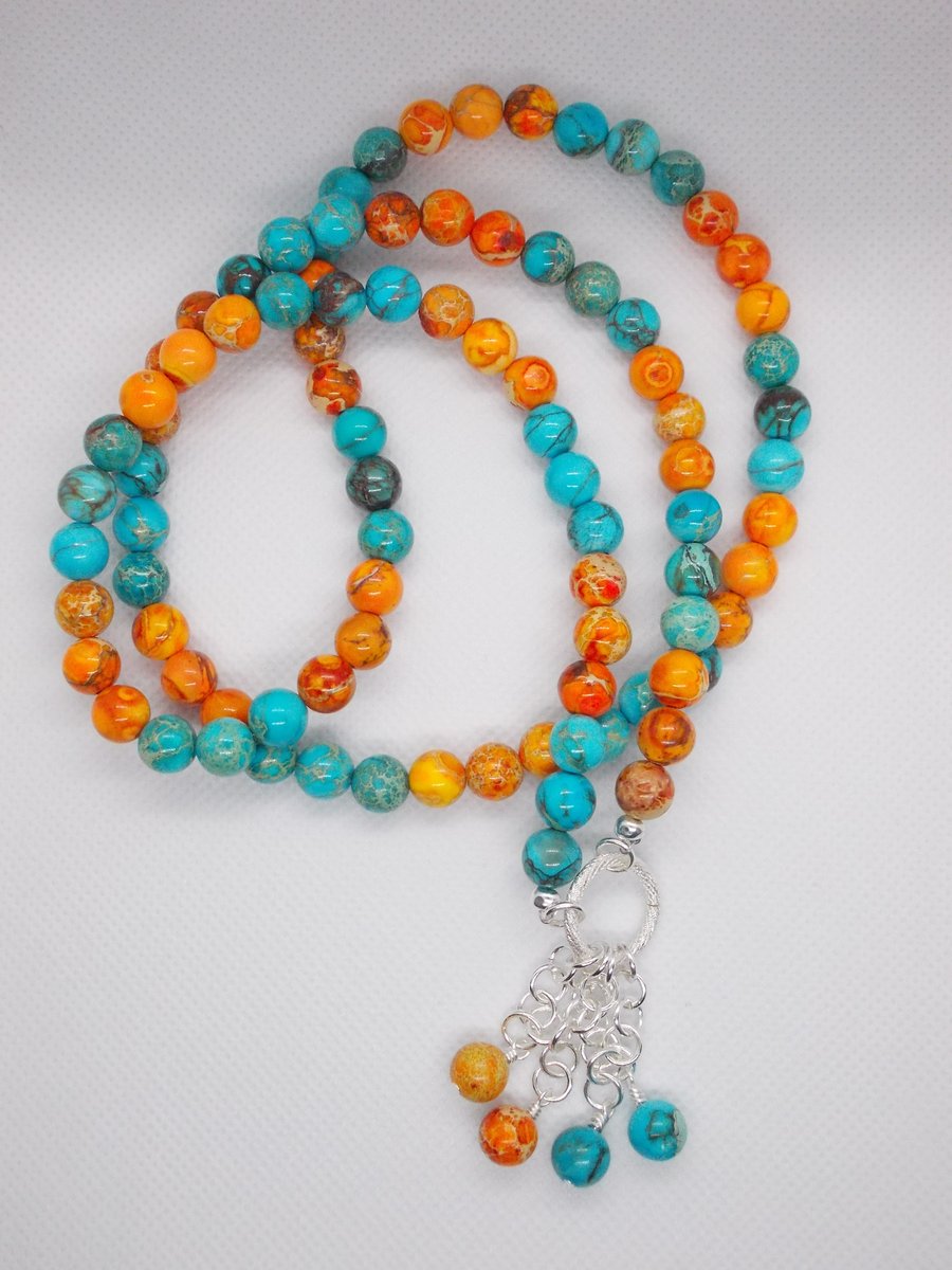 Sale - Orange and turquoise Jasper long length necklace