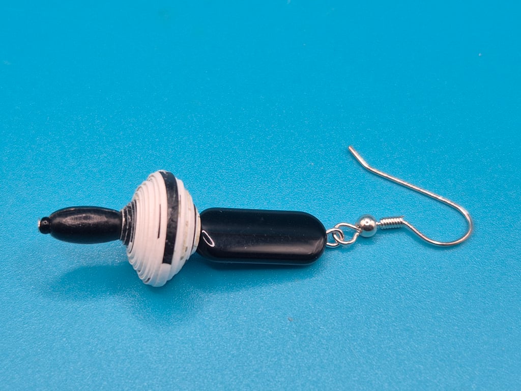 Black and white paper beaded earrings