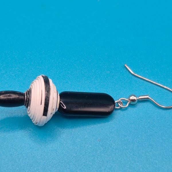 Black and white paper beaded earrings