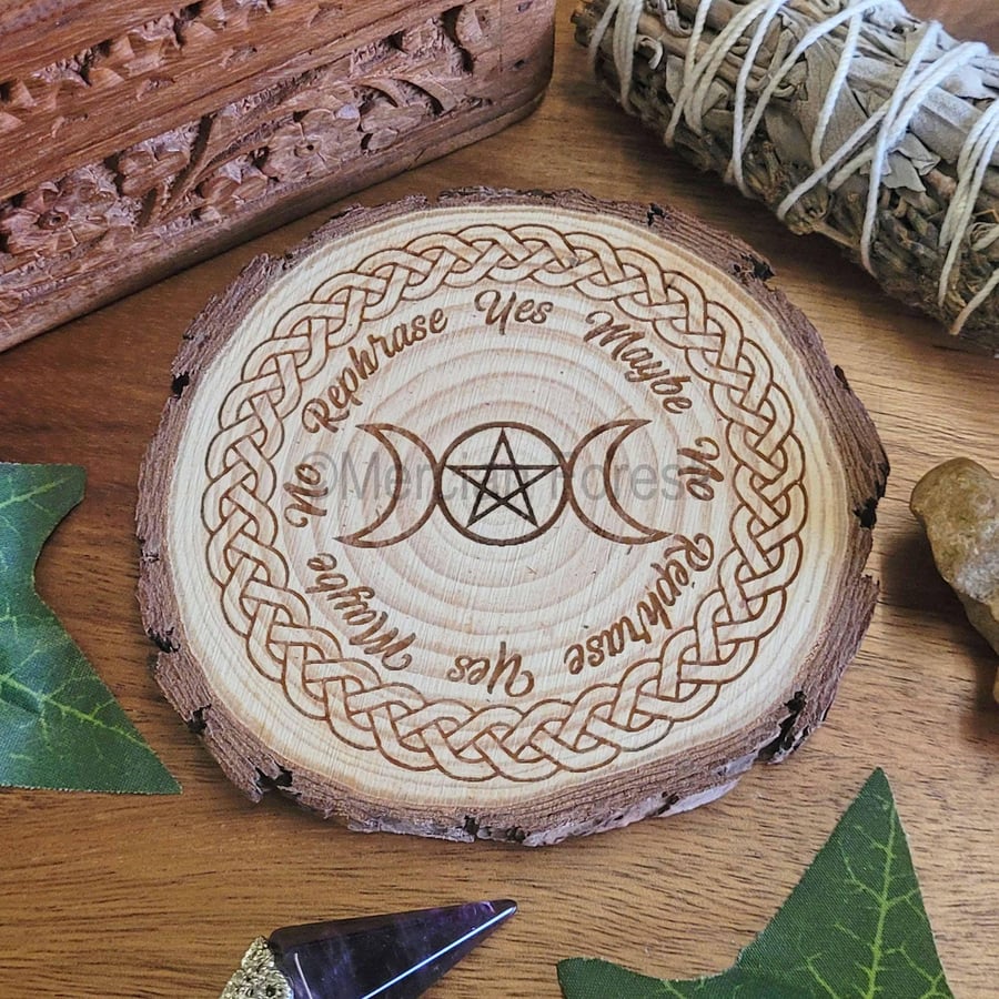 Triple Moon Pentacle Dowsing Pendulum Board Witchcraft Divination Pagan Decor