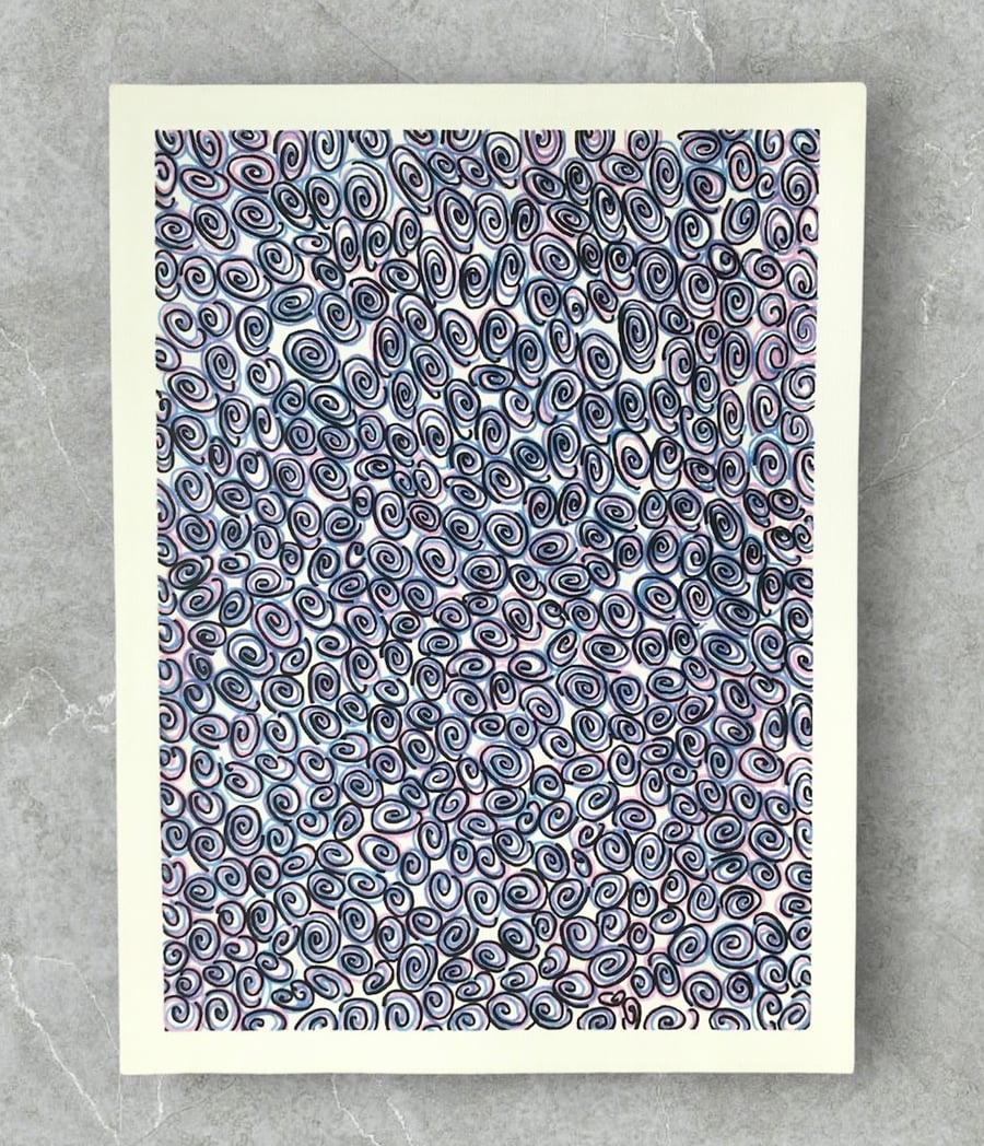 Abstract Illustration Drawing Hypnosis Pink and Blue Original Art