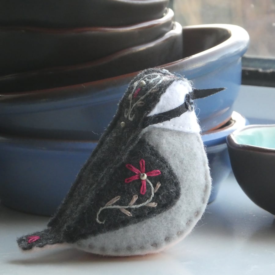 Decorative felt Nuthatch - hand stitched 