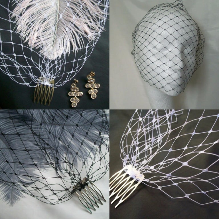 Merry Widow Birdcage Bandeau Brides Blusher Wedding Veil -Ivory Black Navy White