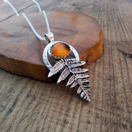 Handmade Fern Leaf with Amber Silver Necklace