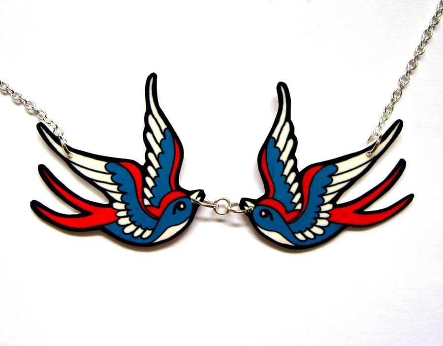 Swallow Necklace Tattoo inspired by Dolly Cool Sparrow Twin Two Love Birds 