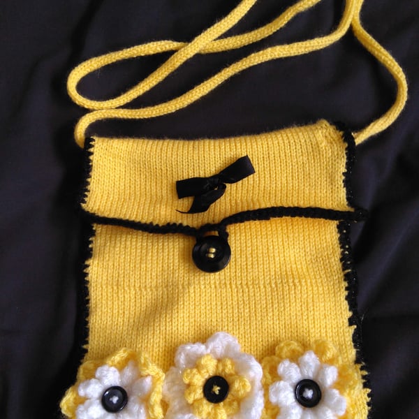 Knitted Cross Body Bag - Yellow - Free Postage