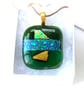 Dichroic Glass Pendant 273 Green Handmade with gold plated chain