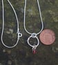 Textured Circle Silver Pendant with Garnet  Drop - Image 3