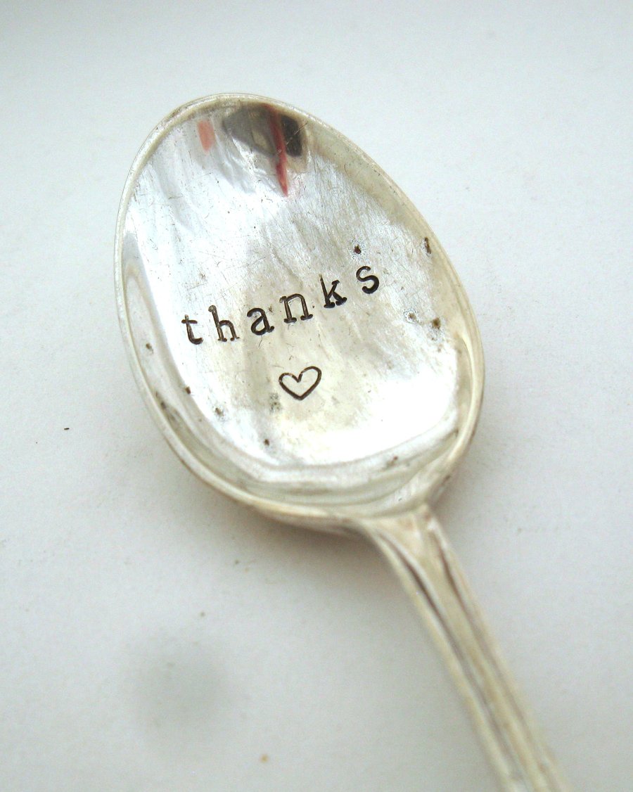 Thanks, handstamped vintage coffeespoon with heart