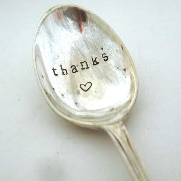 Thanks, handstamped vintage coffeespoon with heart