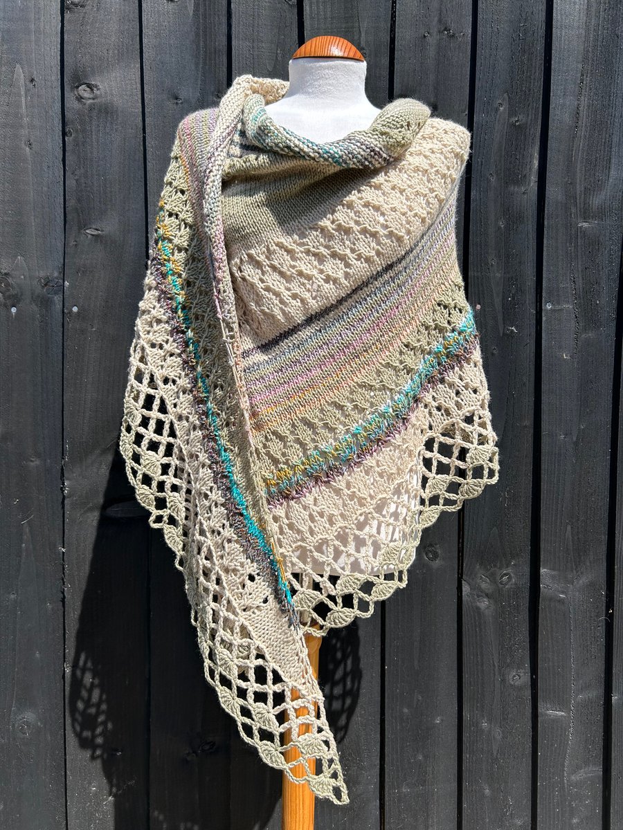 Asymmetrical Triangle Stripped Lace Shawl Wrap 
