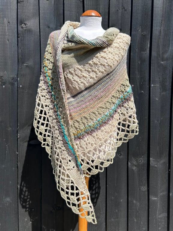 Asymmetrical Triangle Stripped Lace Shawl Wrap 