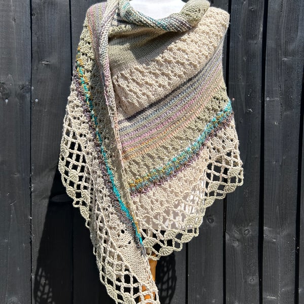 Asymmetrical Triangle Stripped Lace Shawl Wrap 