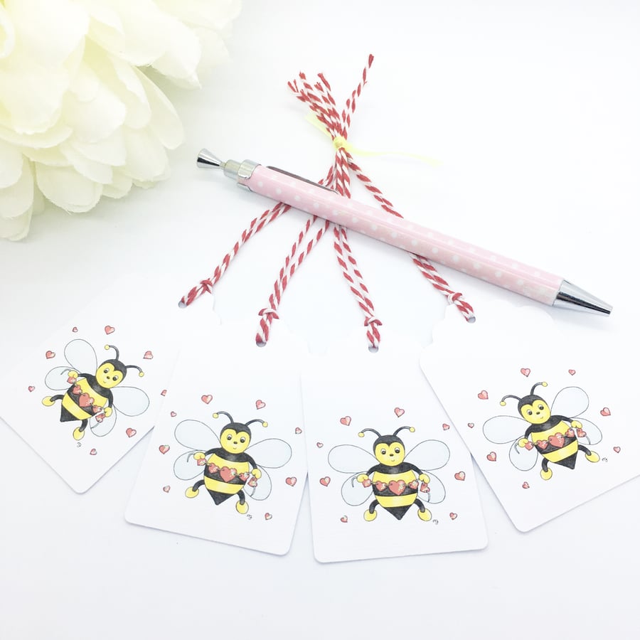 Valentines Gift Tags - Bee Mine Gift Tags - set of 4 tags