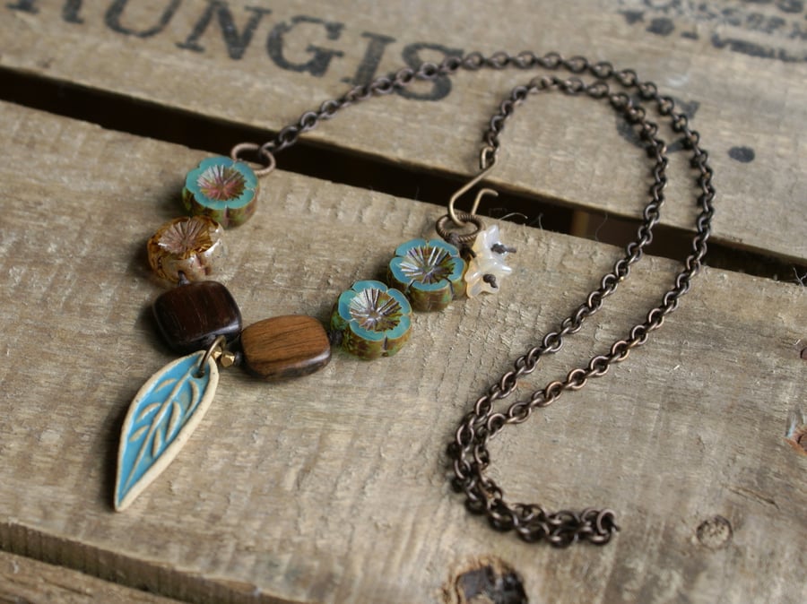 Rustic Ceramic Leaf Necklace
