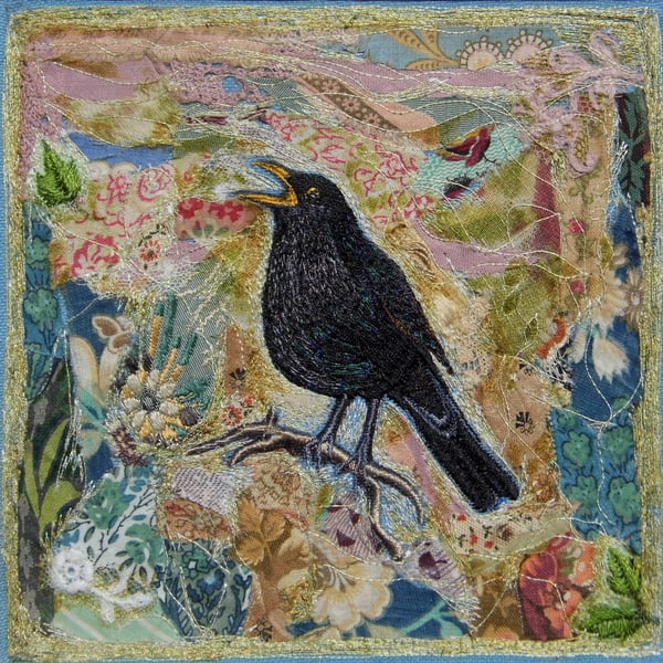 Blackbird Singing - Original Embroidery Collage
