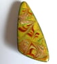 brooch - triangle scrolled white and brick red over yellow - Image 1