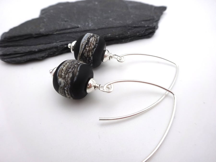 black wrapped lampwork glass earrings