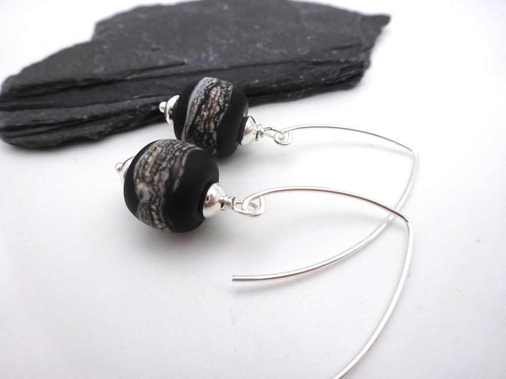 black wrapped lampwork glass earrings