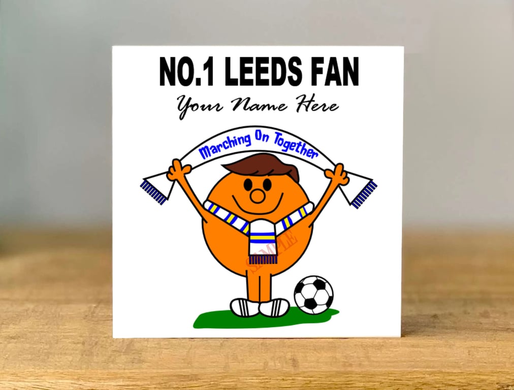 Personalised Leeds Fan Birthday Card, Football Gift, dad, son, brother
