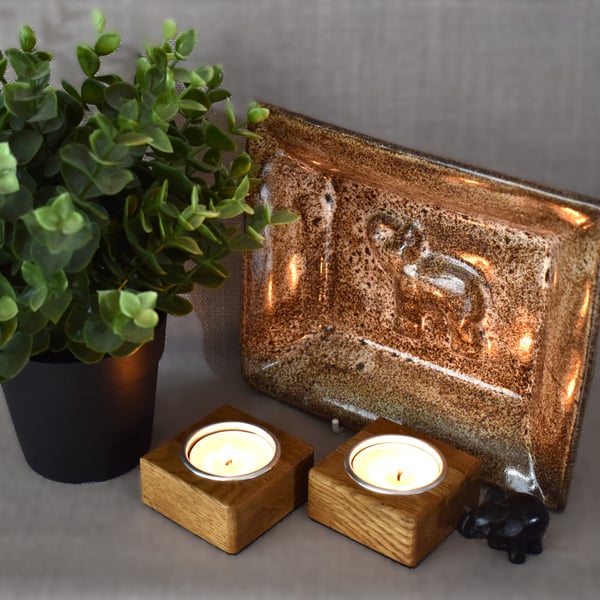 Set of 2 Petite Tealight Holders Made From Reclaimed Solid Oak