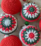 Crochet Christmas Baubles Set of 6- Red Green & Silver Grey - Tree Decorations - Image 6