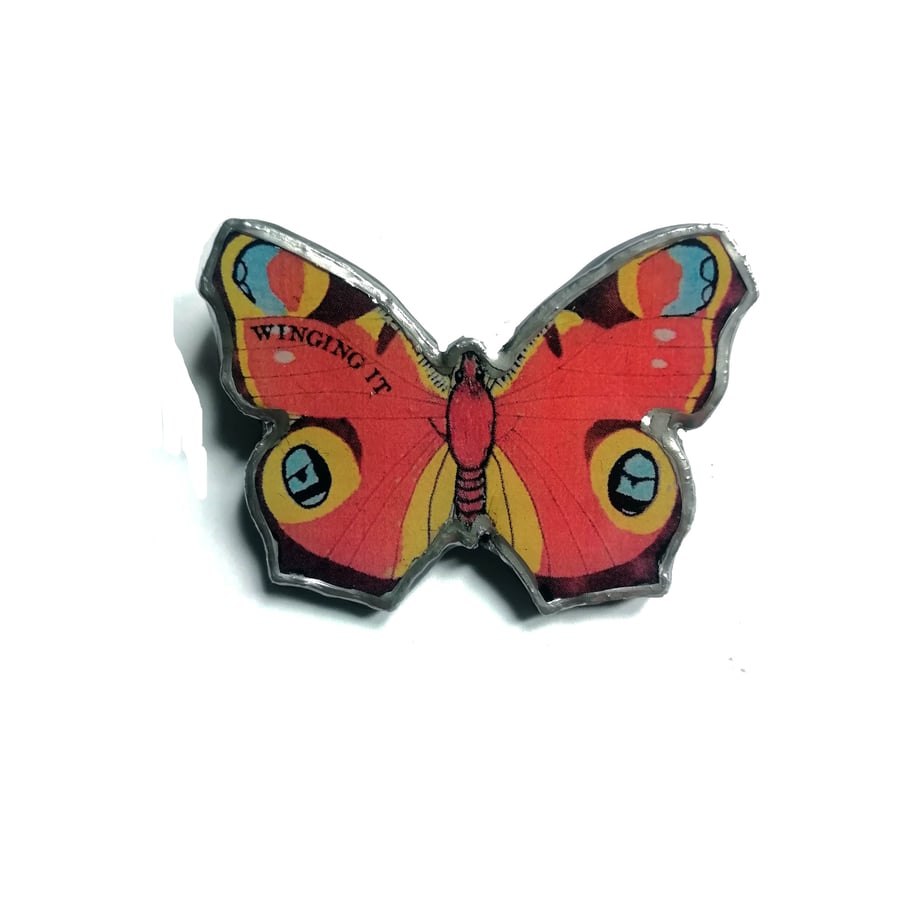 Beautiful bright Retro Winging it Butterfly resin Brooch by EllyMental