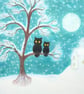 Owl Christmas Card, Snow Tree Moon Card, Mother Son Xmas Card, Father, Daughter - Image 1
