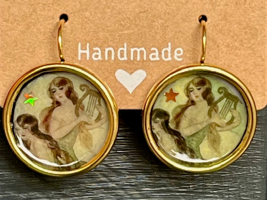 Vintage mermaid gold and resin earrings