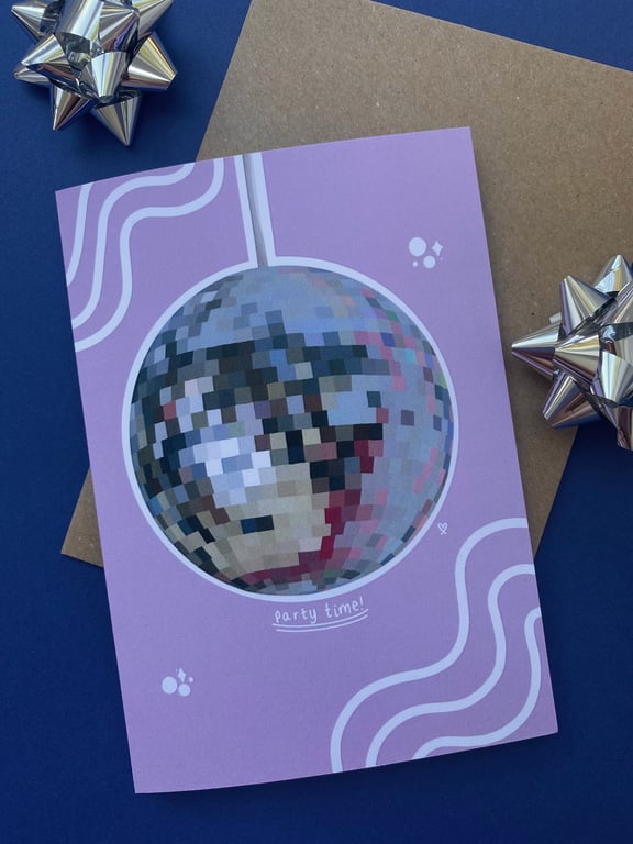 Party time disco ball illustrated card