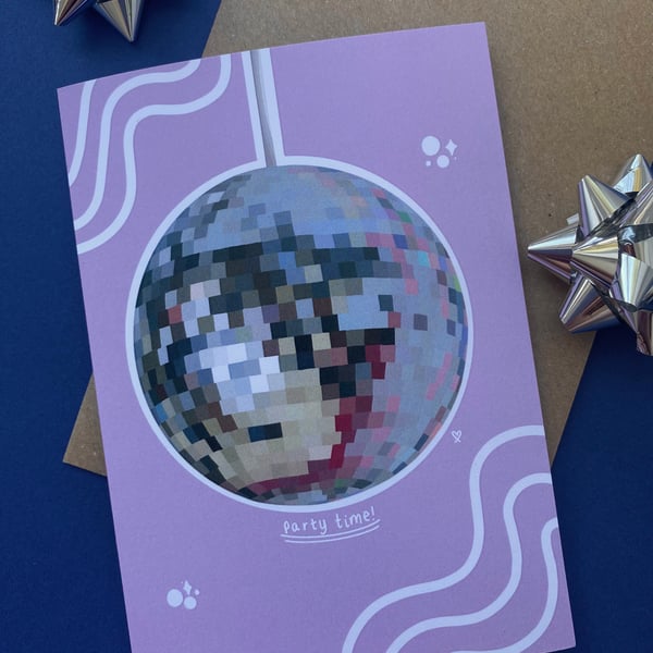 Party time disco ball illustrated card