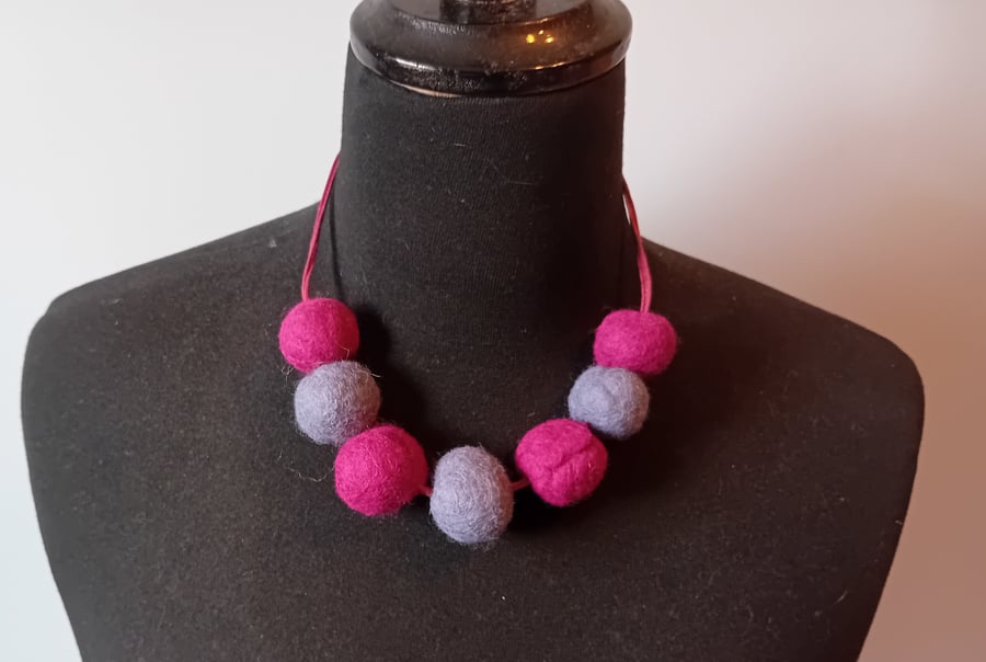 Needle Felted Beads - Pink and Purple Necklace