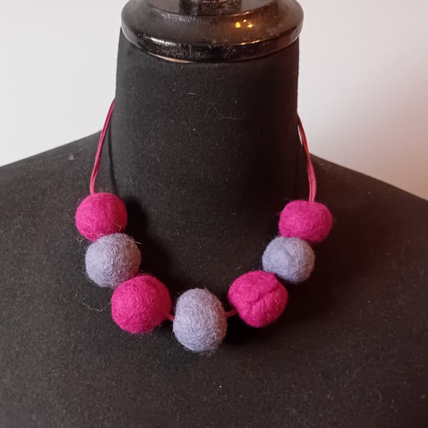 Needle Felted Beads - Pink and Purple Necklace
