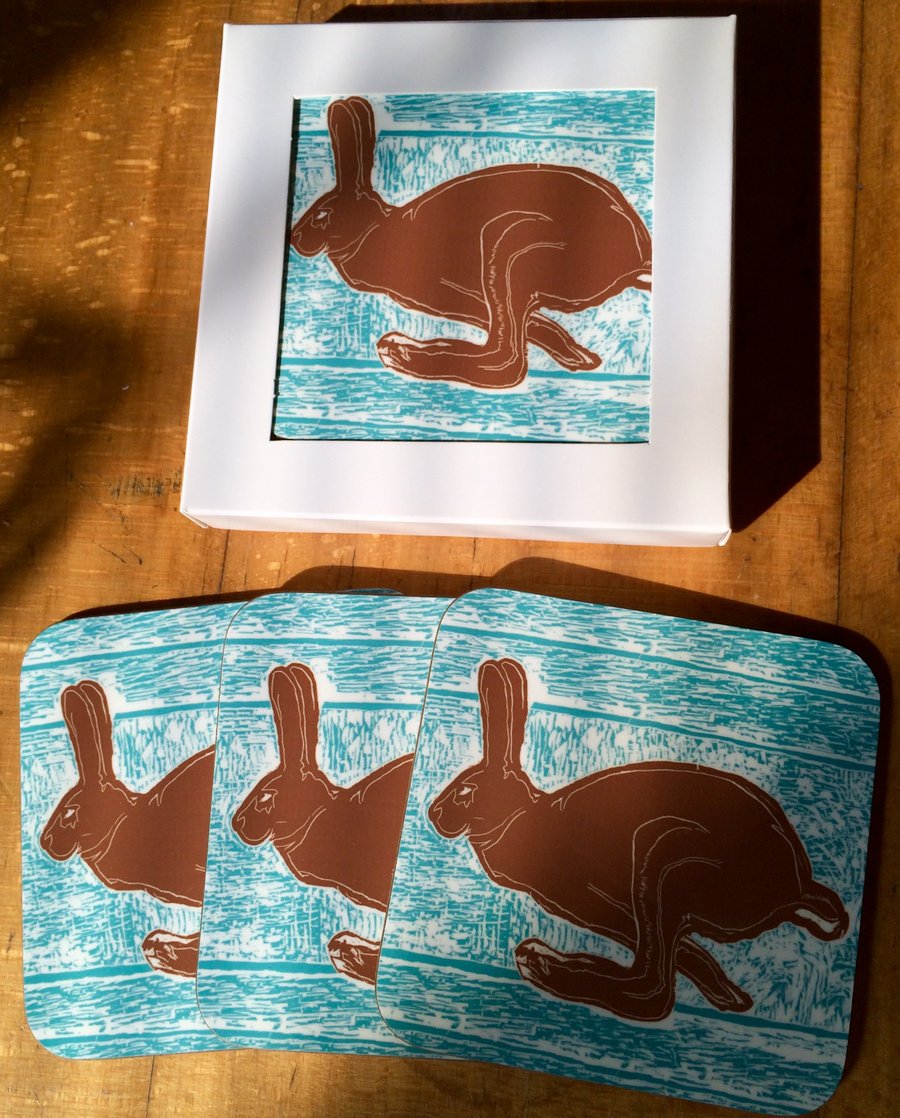 Running Hare Coasters - Pk of 4