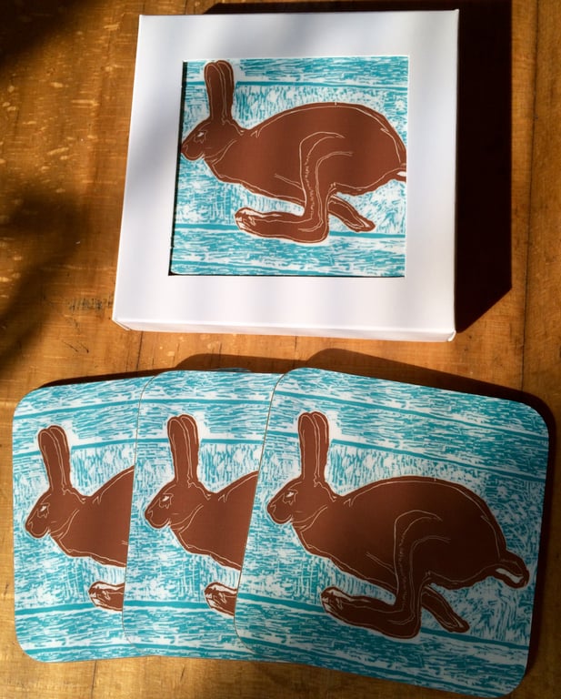 Running Hare Coasters - Pk of 4