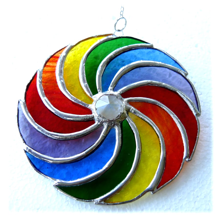 Rainbow Swirls Stained Glass Suncatcher Circular 