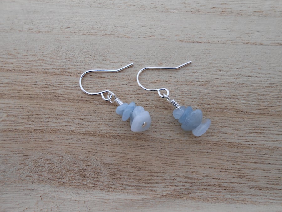 Raw aquamarine earrings in silver plate.