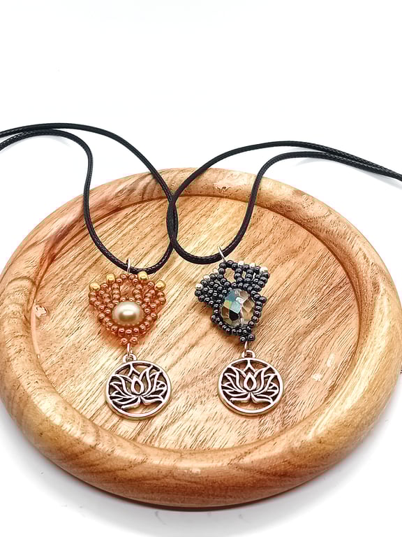 Beaded lotus charm pendant necklace