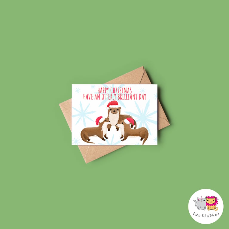 Otter Christmas Card, A6 Christmas Card, Cute Animal Christmas Card