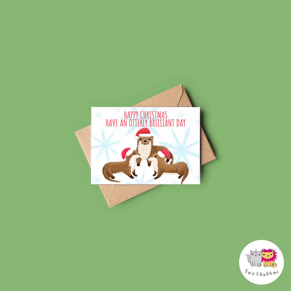 Otter Christmas Card, A6 Christmas Card, Cute Animal Christmas Card