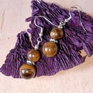 Tiger's Eye & Silver Drop Earrings - Natural Gemstone Gift