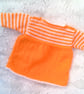 Hand Knitted Tangerine Dress with White Heart Decoration, Baby Girl's Dress - Image 2