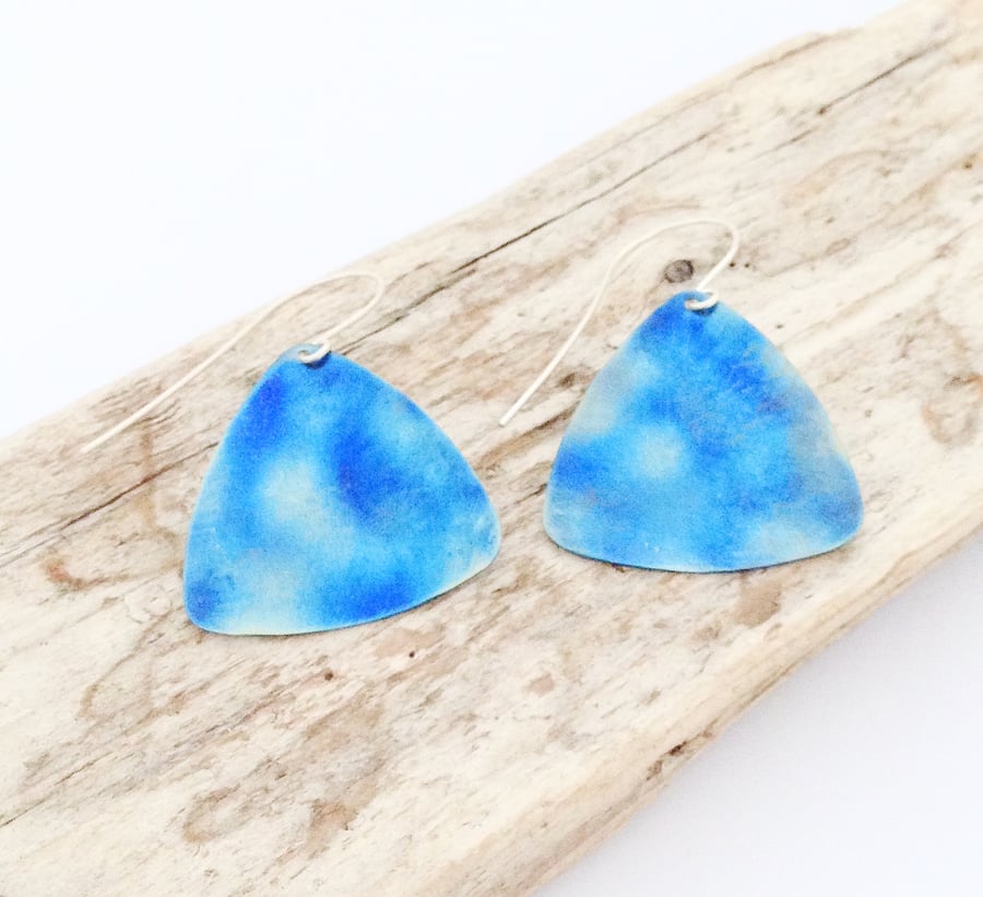 Coloured and Textured Titanium Delta 'Blue Sky' Earrings - UK Free Post