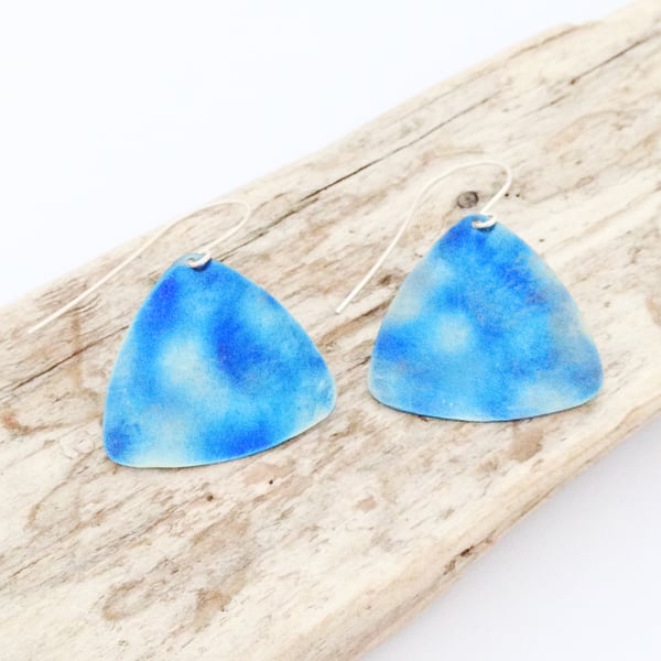 Coloured and Textured Titanium Delta 'Blue Sky' Earrings - UK Free Post