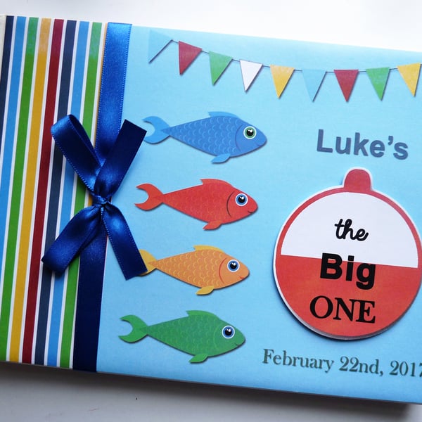 Fishing birthday guest book, Big One birthday party book, boy fishing party book