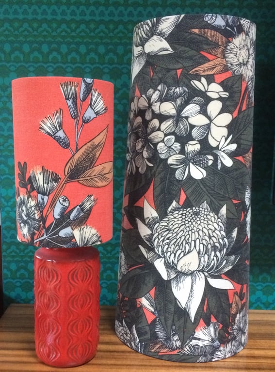 Hot Orange Tropical Australian Flowers Cone and Drum Retro Boho Lampshade