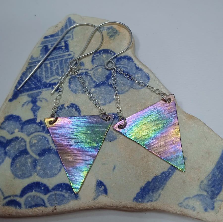 Titanium and Sterling Silver Triangular Earrings - UK Free Post