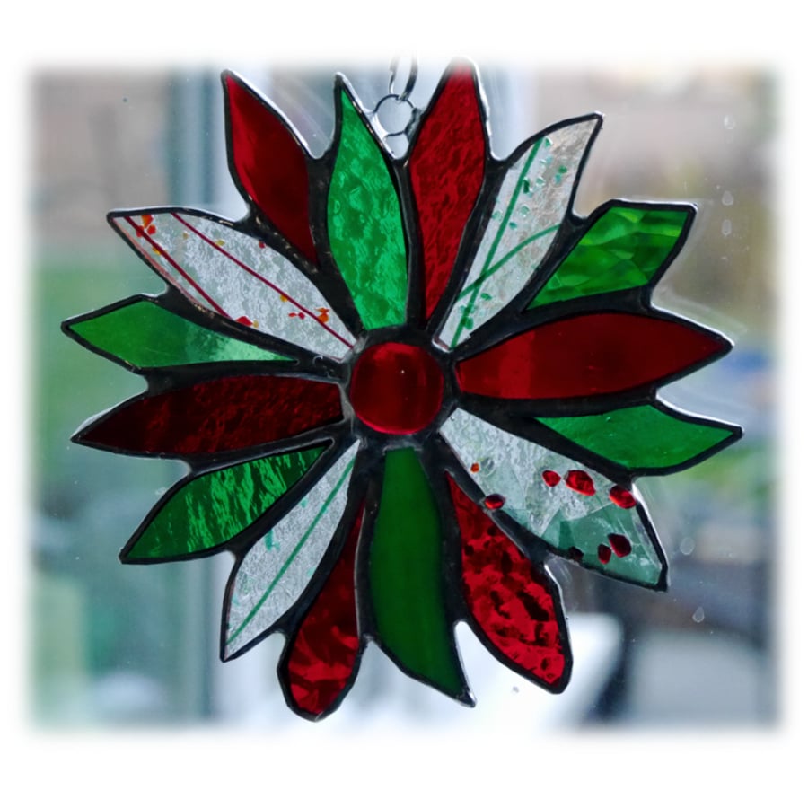 Holly Stained Glass Suncatcher Flower Christmas Decoration 005